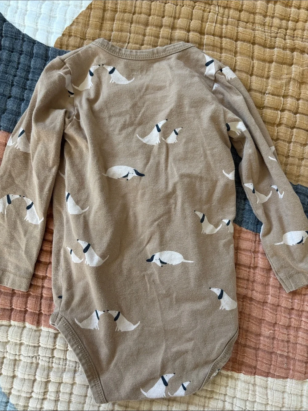 Liewood Organic Cotton Neutral Brown Baby Onesie with White Dog Print
